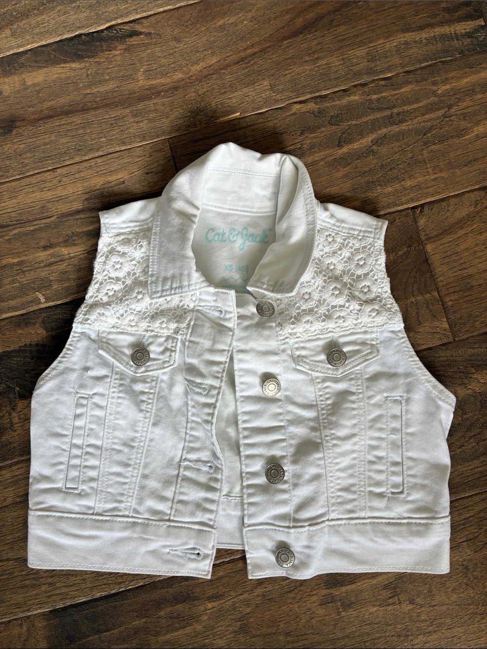 Cat & Jack White Girls' Lace Yoke Denim Vest